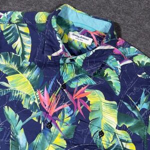 Tommy Bahama Button Up Shirt Mens L Floral Nova Wave Tropical Bird of Paradise